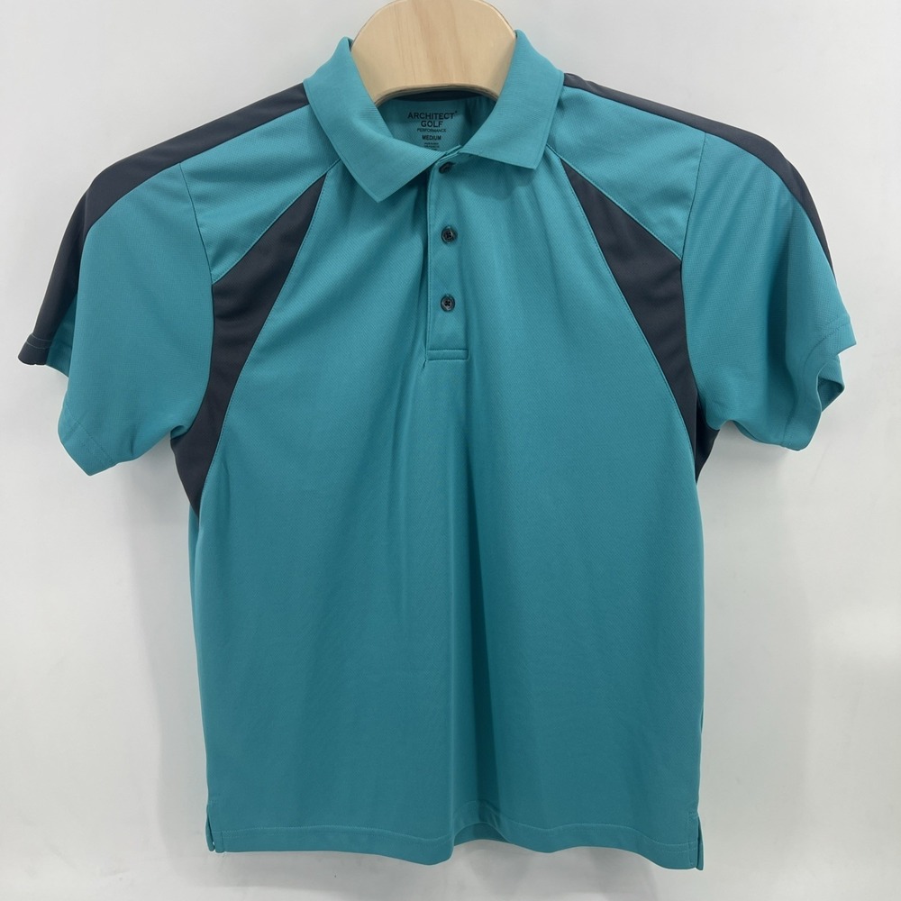 Architect Golf Performance Polo Mens Medium Aqua Teal Short Sleeve Golf Shirt